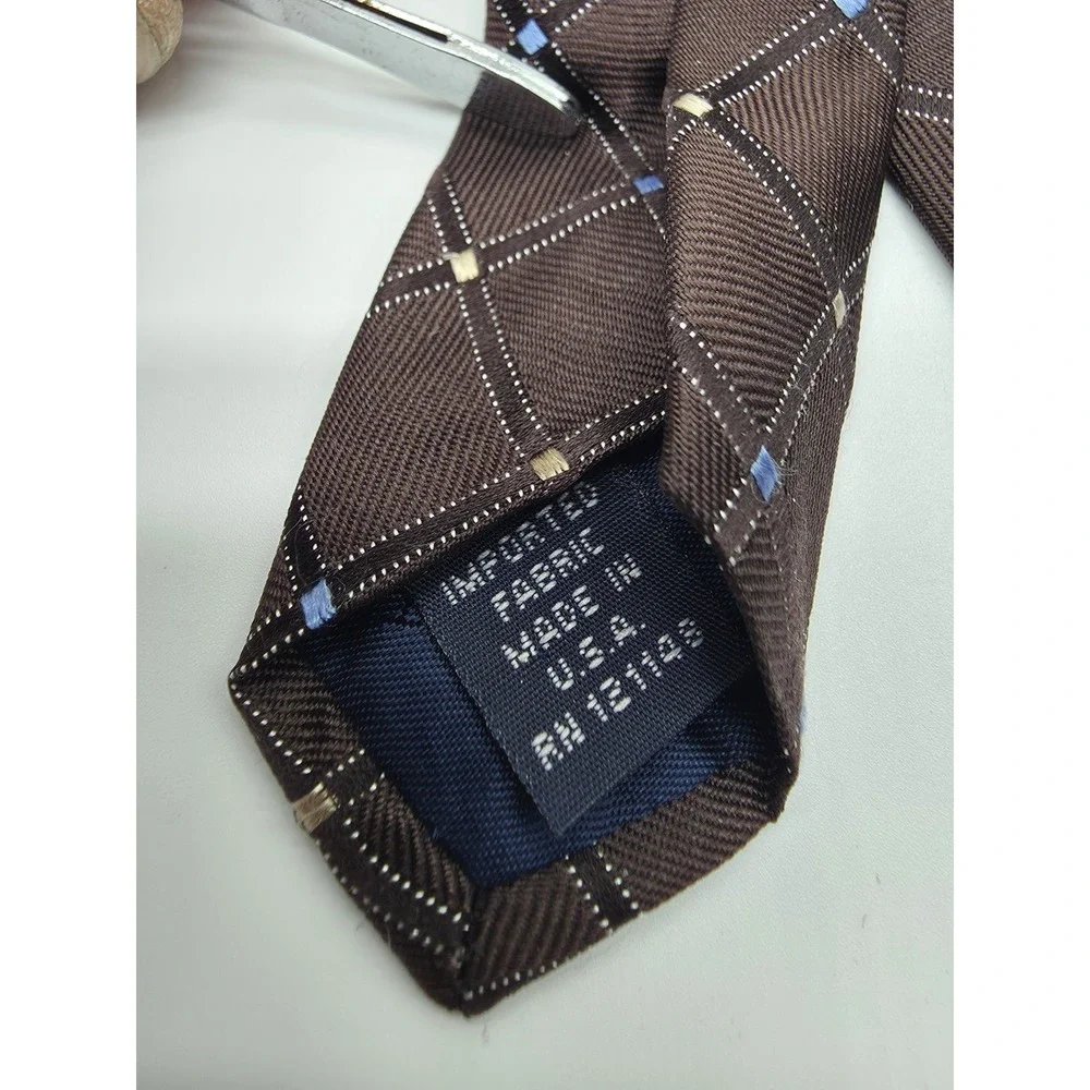 Vintage Nautica Men's Brown Silk Geometric Tie Necktie 57